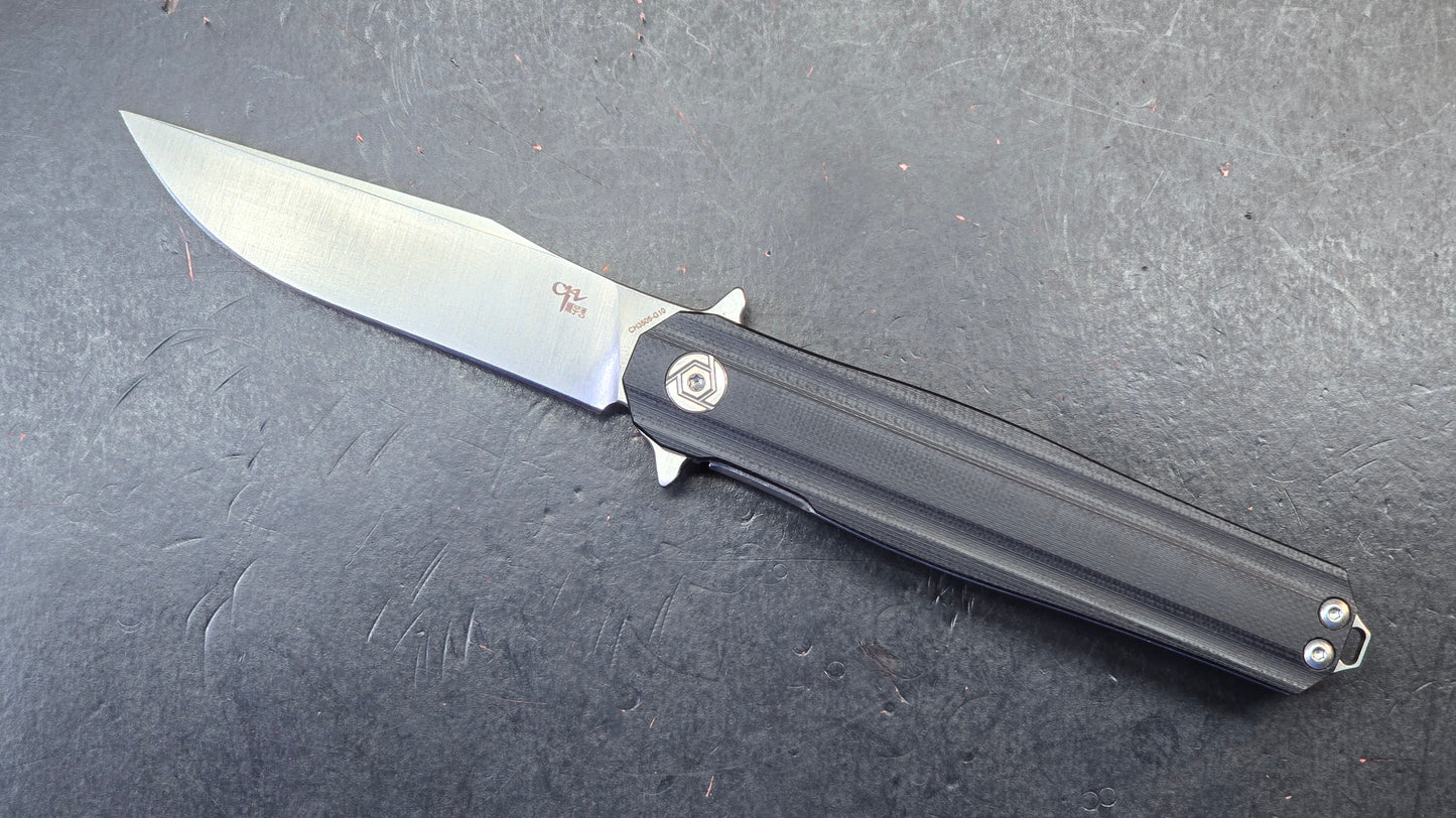 CH Knives 3505BK Linerlock Knife Black G10 D2