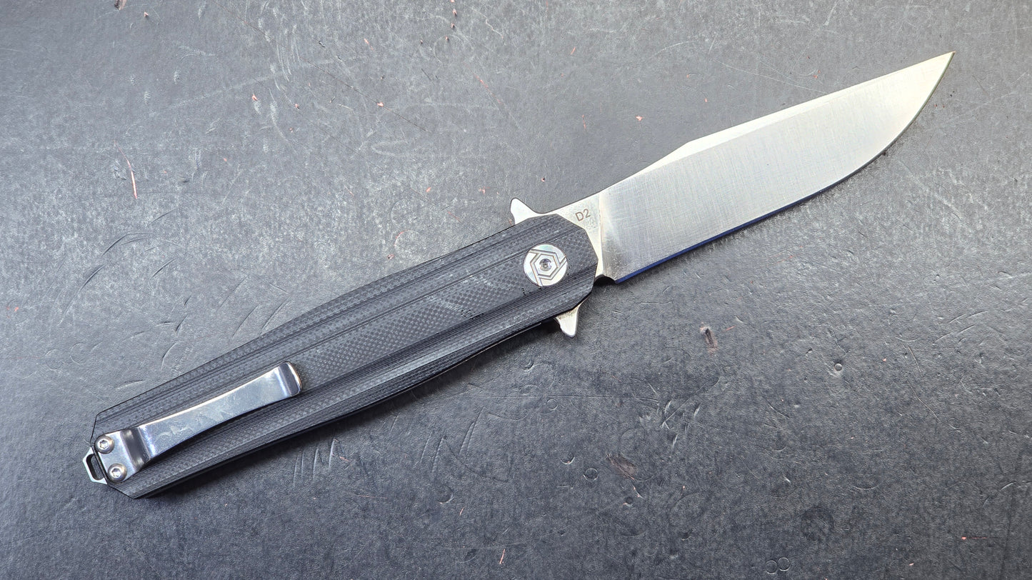 CH Knives 3505BK Linerlock Knife Black G10 D2