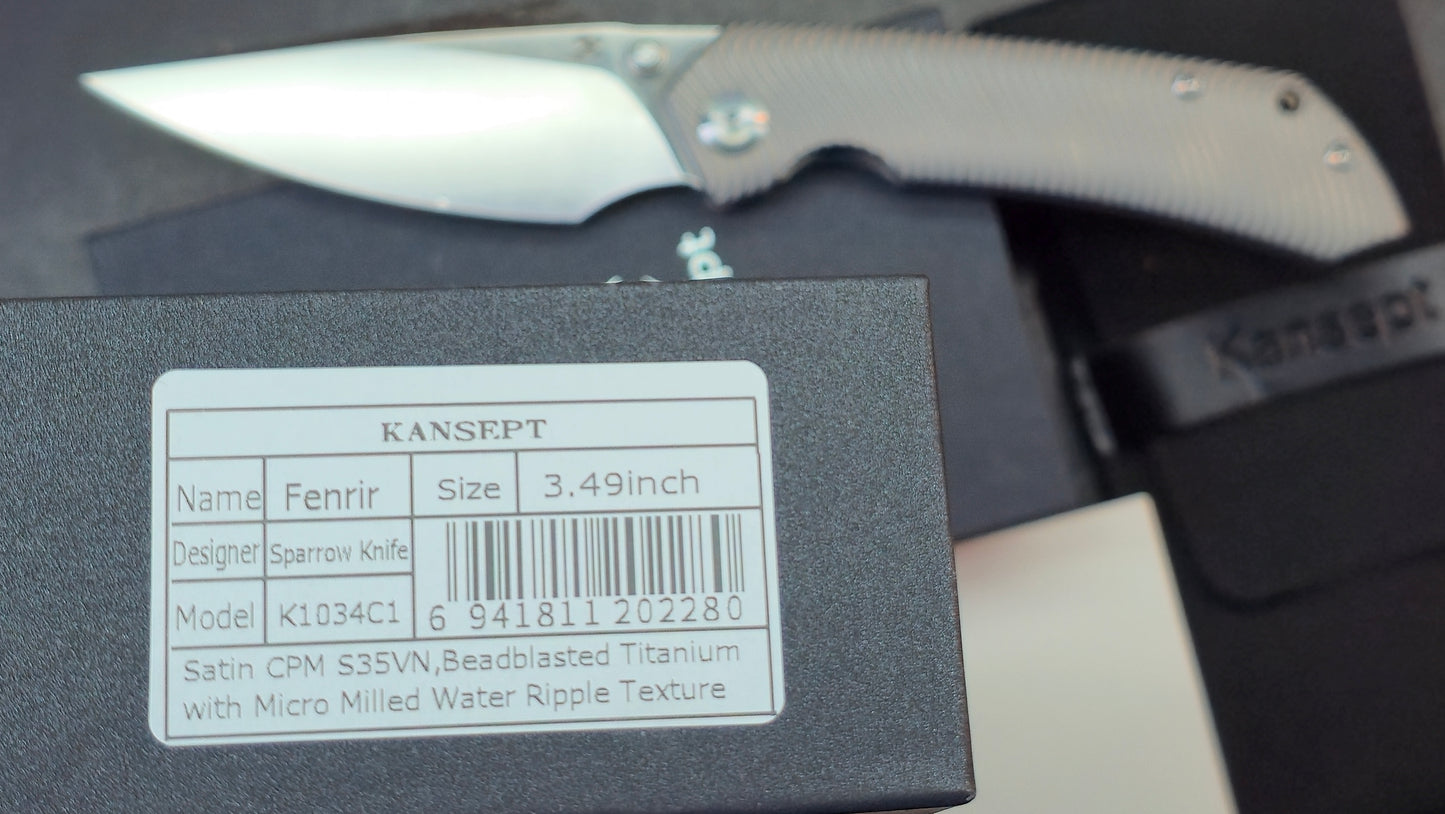 Kansept Fenrir Bead blast Micro Milled Water Ripple Texture Titanium S35VN (DISCOUNT IN CART)