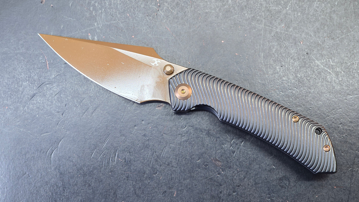 KANSEPT Fenrir Blackwash Titanium Micro Milled Water Ripple Texture Rose Gold CPM S35VN (DISCOUNT IN CART)