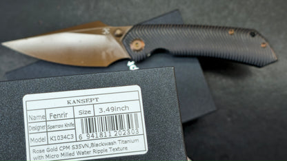KANSEPT Fenrir Blackwash Titanium Micro Milled Water Ripple Texture Rose Gold CPM S35VN (DISCOUNT IN CART)