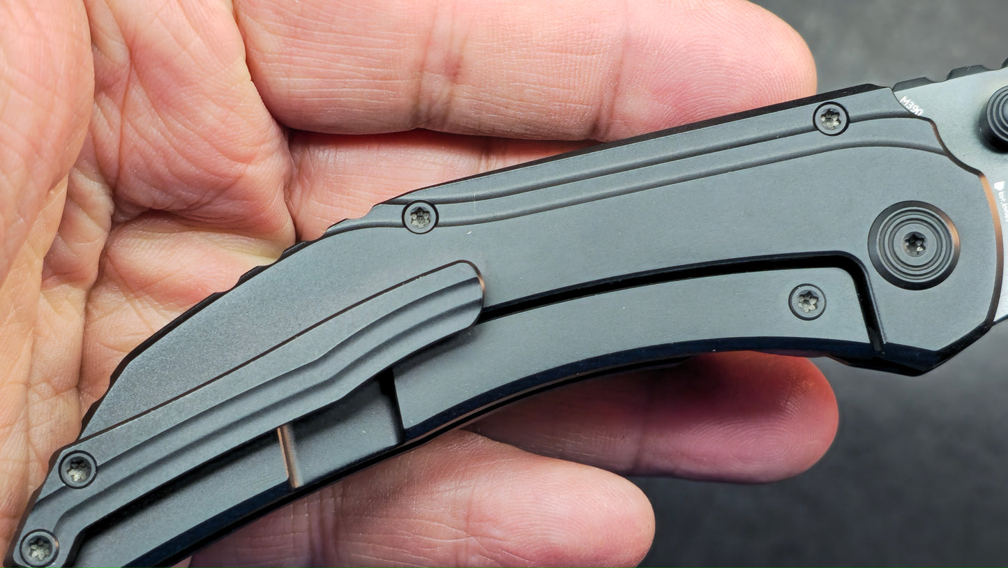Kubey Snorri Framelock Black PVD Titanium Handle Black DLC M390 Blade