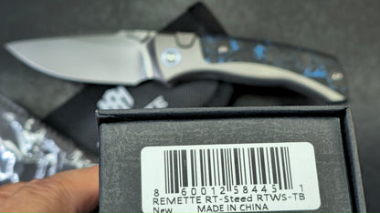 Remette RT-Steed Button FRAME LOCK Blue Carbon Fiber & Titanium Handle M390