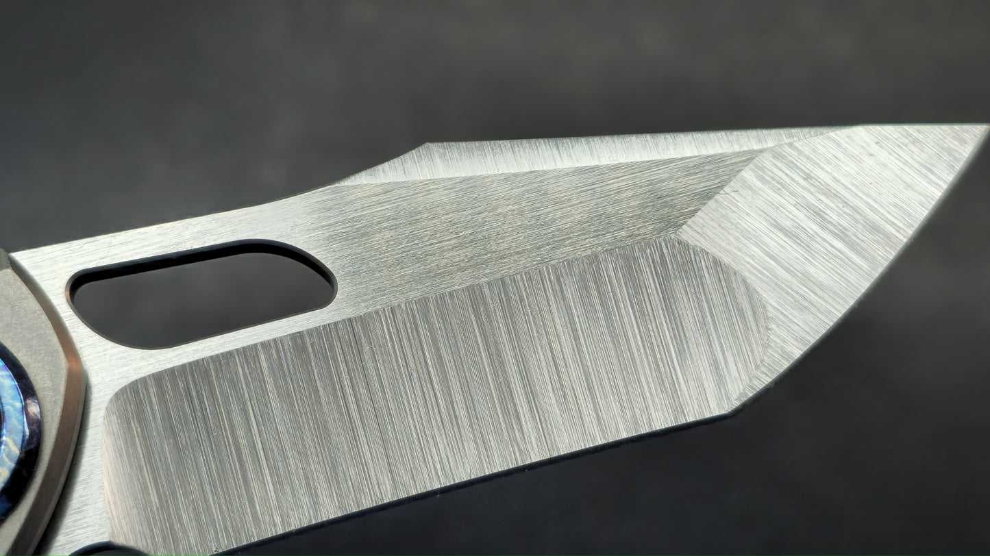 Remette Knives RT-Saker Falcon Button FRAME LOCK Titanium and Carbon Fiber Handle M390 Blade