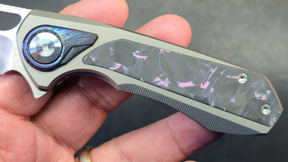 Remette Knives RT-Saker Falcon Button FRAME LOCK Titanium and Carbon Fiber Handle M390 Blade
