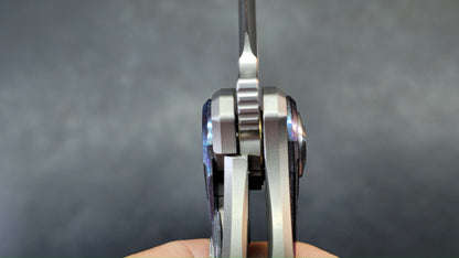 Remette Knives RT-Saker Falcon Button FRAME LOCK Titanium and Carbon Fiber Handle M390 Blade