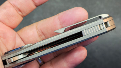 Remette Knives RT-Saker Falcon Button FRAME LOCK Titanium and Carbon Fiber Handle M390 Blade
