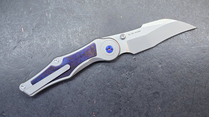 Sixleaf SL-99 Button Lock Blue Ano / TiDamascus 14C28N (SALE price in cart)