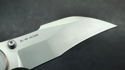 Sixleaf SL-99 Button Lock Blue Ano / TiDamascus 14C28N (SALE price in cart)