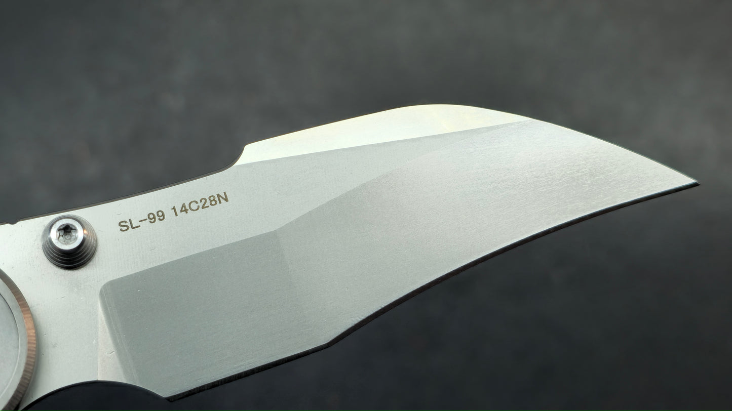 Sixleaf SL-99 Button Lock Blue Ano / TiDamascus 14C28N (SALE price in cart)