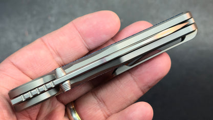 Sixleaf SL-99 Button Lock Blue Ano / TiDamascus 14C28N (SALE price in cart)