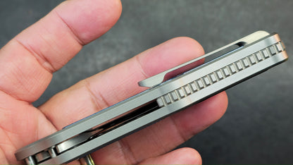 Sixleaf SL-99 Button Lock Blue Ano / TiDamascus 14C28N (SALE price in cart)