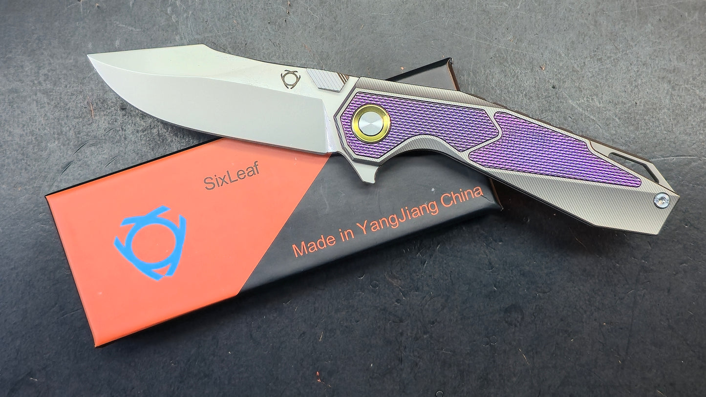 Sixleaf SL-98 Purple Titanium Ti/CF Handle M390 Blade (SALE price in cart)