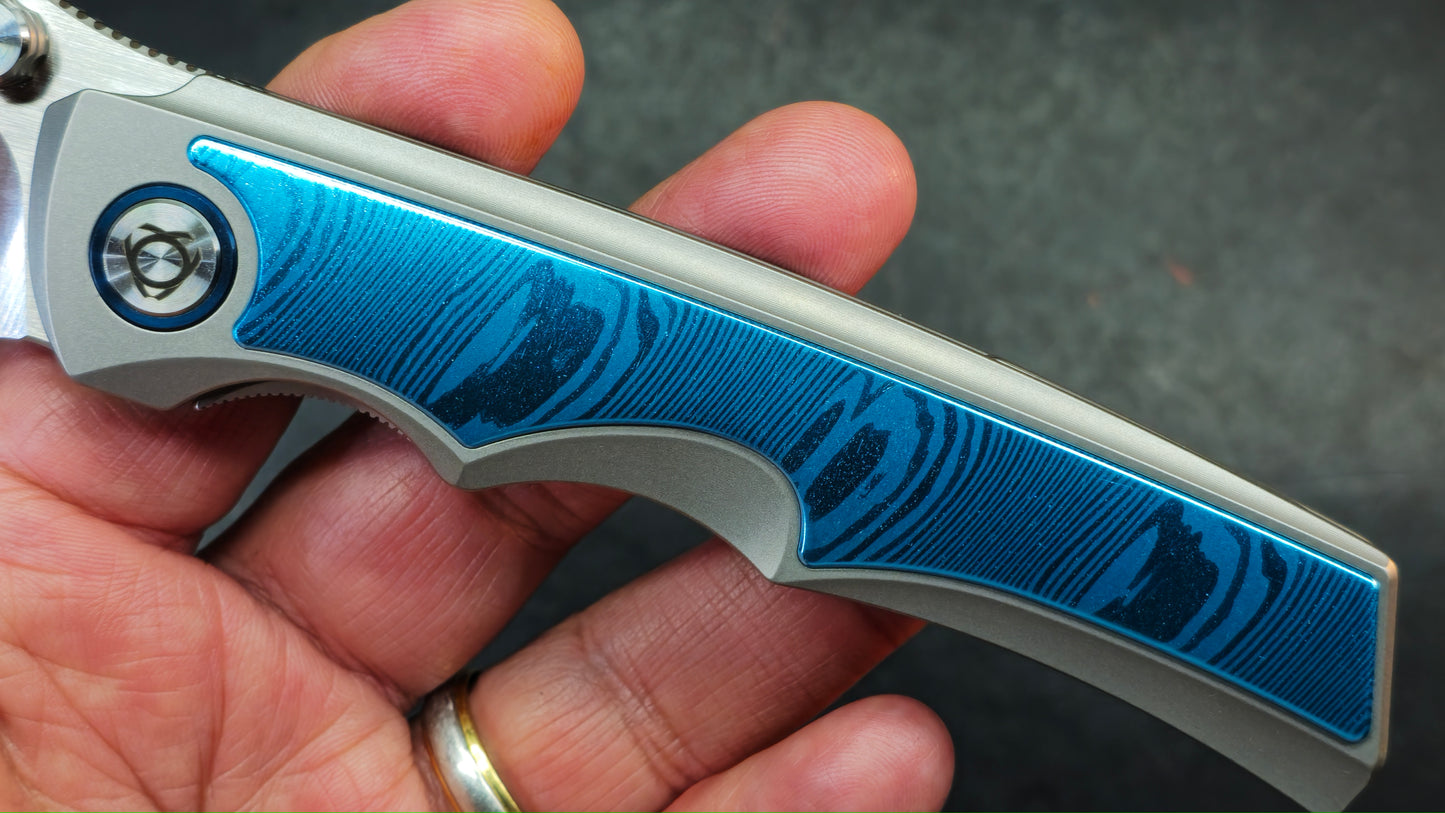 Sixleaf SL-79 Titanium Aluminum Damascus Insert Handle 10CR15MOV Blade (SALE price in cart)