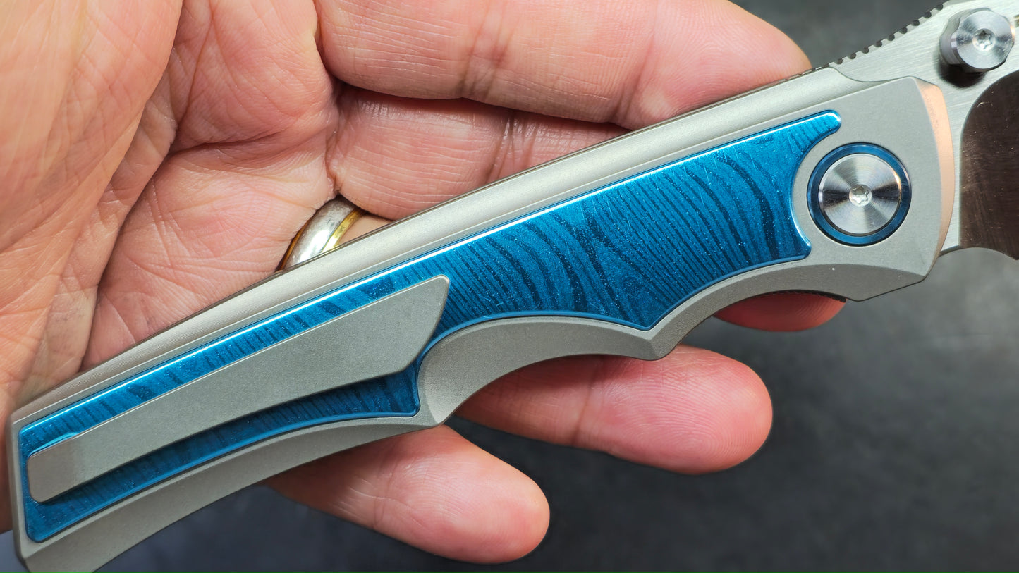 Sixleaf SL-79 Titanium Aluminum Damascus Insert Handle 10CR15MOV Blade (SALE price in cart)