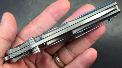 Sixleaf SL-79 Titanium Aluminum Damascus Insert Handle 10CR15MOV Blade (SALE price in cart)