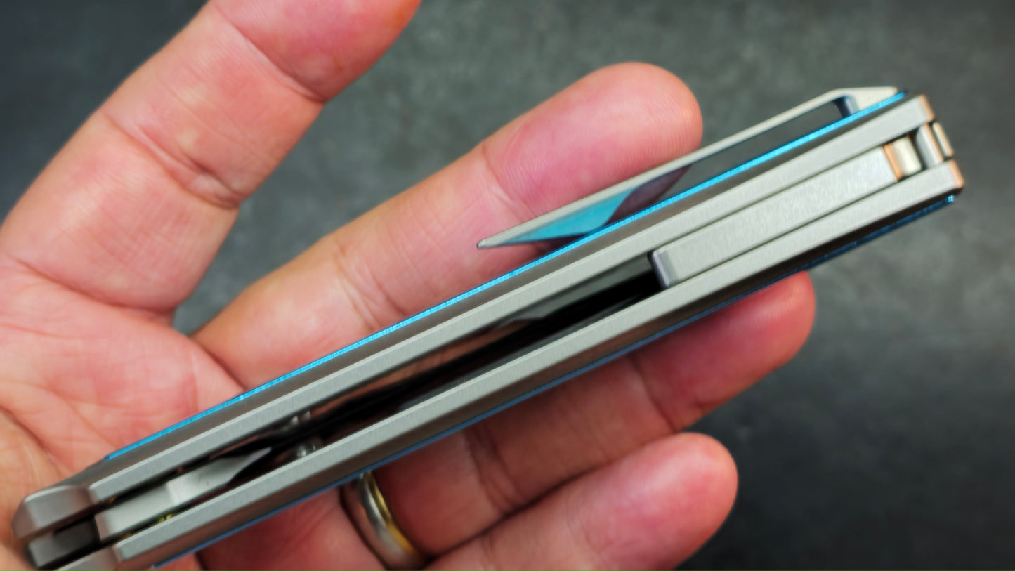 Sixleaf SL-79 Titanium Aluminum Damascus Insert Handle 10CR15MOV Blade (SALE price in cart)