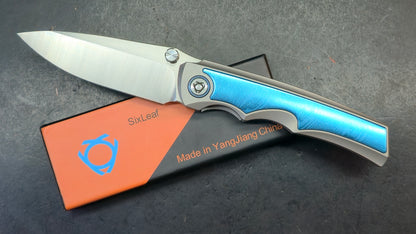 Sixleaf SL-79 Titanium Aluminum Damascus Insert Handle 10CR15MOV Blade (SALE price in cart)