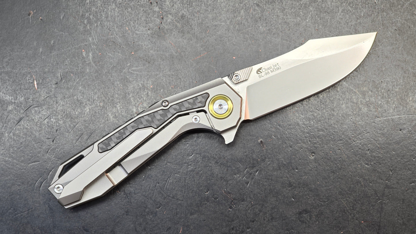 Sixleaf SL-98 Purple Titanium Ti/CF Handle M390 Blade (SALE price in cart)