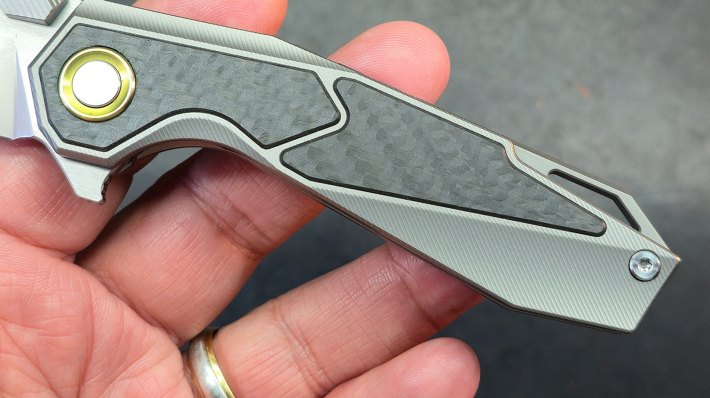 Sixleaf SL-98 Purple Titanium Ti/CF Handle M390 Blade (SALE price in cart)