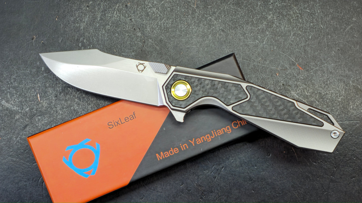Sixleaf SL-98 Purple Titanium Ti/CF Handle M390 Blade (SALE price in cart)