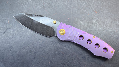 Kansept Caveman Purple Anodized and Stonewashed Titanium with CNC-machined Rock Pattern | 3.57" CPM 20CV Blade
