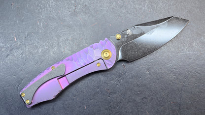 Kansept Caveman Purple Anodized and Stonewashed Titanium with CNC-machined Rock Pattern | 3.57" CPM 20CV Blade