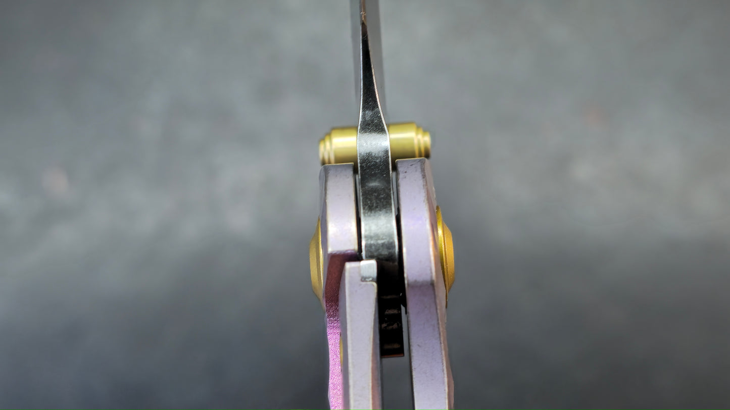 Kansept Caveman Purple Anodized and Stonewashed Titanium with CNC-machined Rock Pattern | 3.57" CPM 20CV Blade