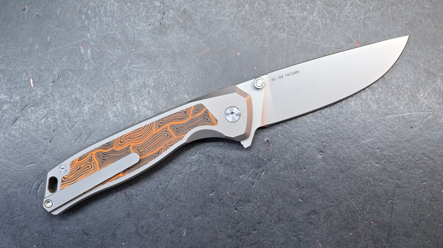 SixLeaf SL-88 Button Lock G10/Titanium Handle 14C28N (SALE price in cart)