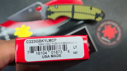 Spyderco Para 3 Salt Compression Lock Yellow/Black G10 Handle Satin MagnaCut Blade