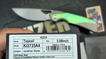 Kizer Topsail Green Titanium/Crystallized Titanium Handle M390