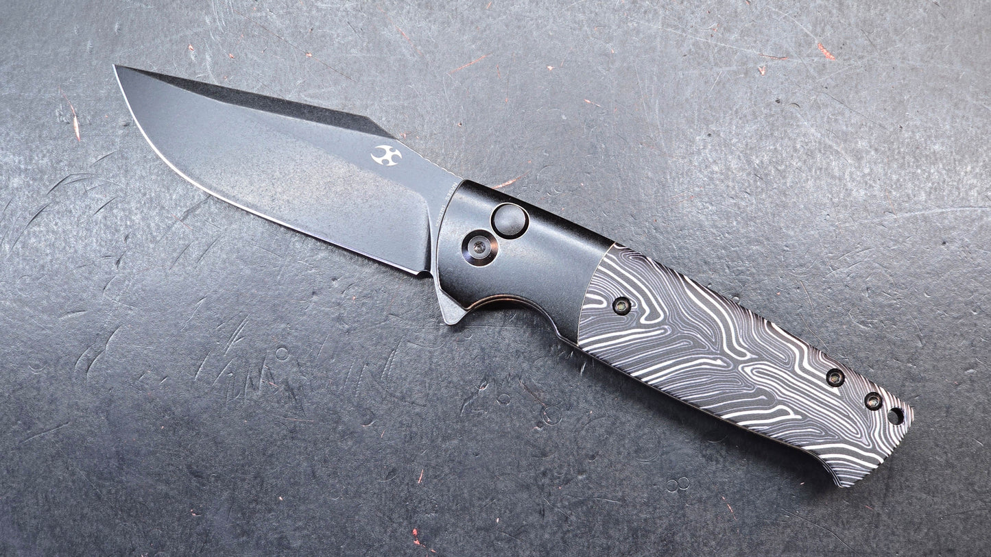 Kansept Shikari SBL Button Lock K2027B1 Stonewashed Titanium + Black White Gmascus CPM S35VN Black Stonewashed (DISCOUNT IN CART)