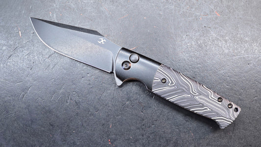 Kansept Shikari SBL Button Lock K2027B1 Stonewashed Titanium + Black White Gmascus CPM S35VN Black Stonewashed (DISCOUNT IN CART)