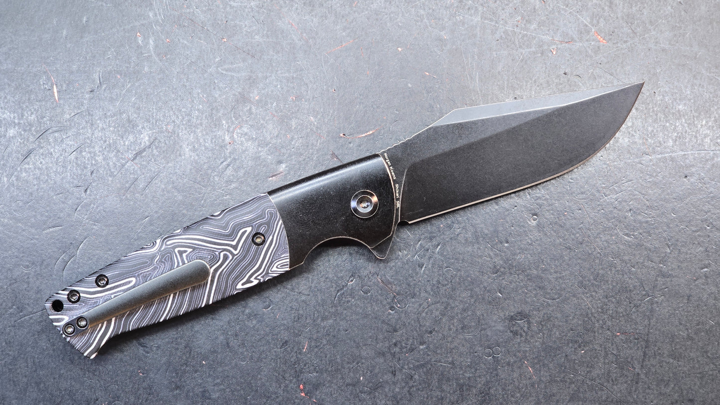 Kansept Shikari SBL Button Lock K2027B1 Stonewashed Titanium + Black White Gmascus CPM S35VN Black Stonewashed (DISCOUNT IN CART)