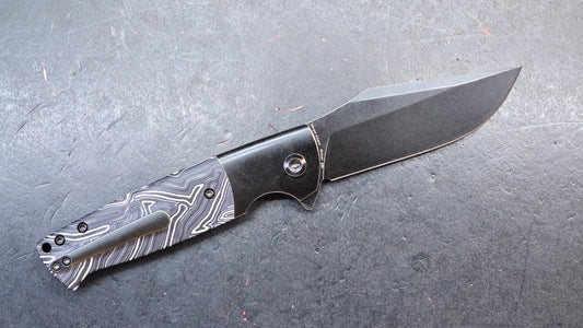 Kansept Shikari SBL Button Lock K2027B1 Stonewashed Titanium + Black White Gmascus CPM S35VN Black Stonewashed (DISCOUNT IN CART)