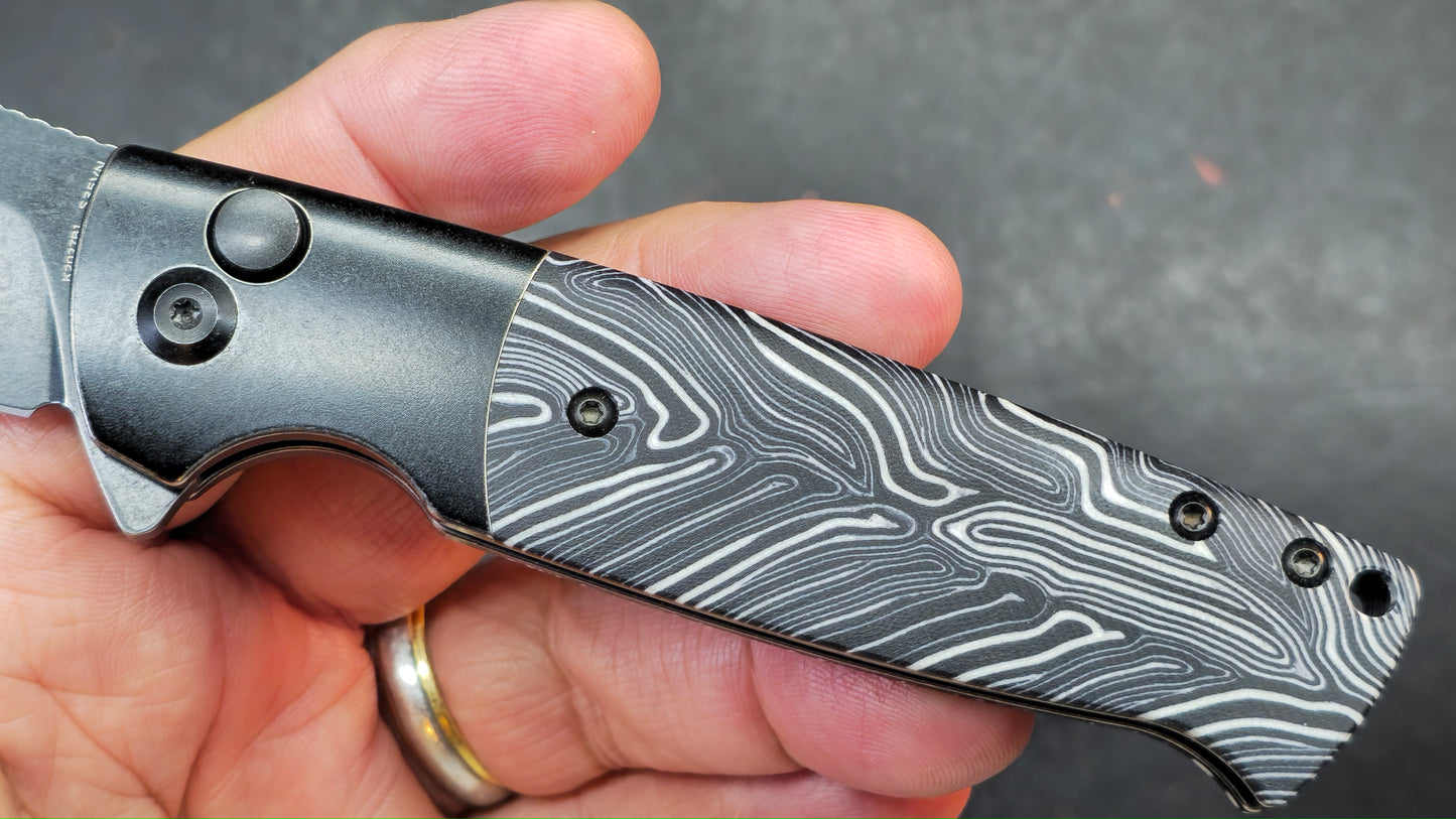 Kansept Shikari SBL Button Lock K2027B1 Stonewashed Titanium + Black White Gmascus CPM S35VN Black Stonewashed (DISCOUNT IN CART)