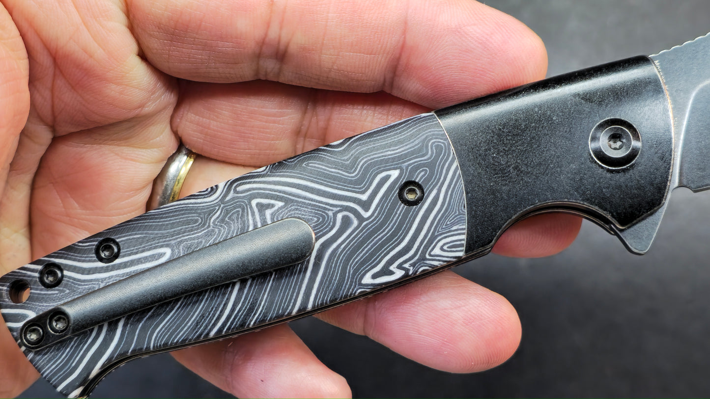 Kansept Shikari SBL Button Lock K2027B1 Stonewashed Titanium + Black White Gmascus CPM S35VN Black Stonewashed (DISCOUNT IN CART)
