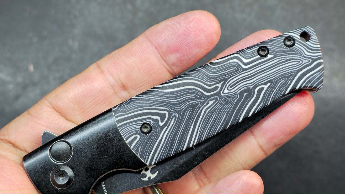 Kansept Shikari SBL Button Lock K2027B1 Stonewashed Titanium + Black White Gmascus CPM S35VN Black Stonewashed (DISCOUNT IN CART)