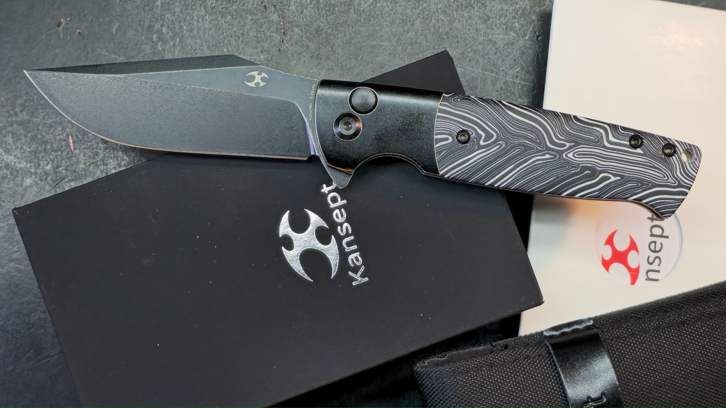 Kansept Shikari SBL Button Lock K2027B1 Stonewashed Titanium + Black White Gmascus CPM S35VN Black Stonewashed (DISCOUNT IN CART)