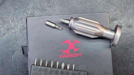 Kansept EDC Bit Driver Drive-R-Saurus G018P3 – Beadblasted Titanium Palm Multitool with Spinner Top