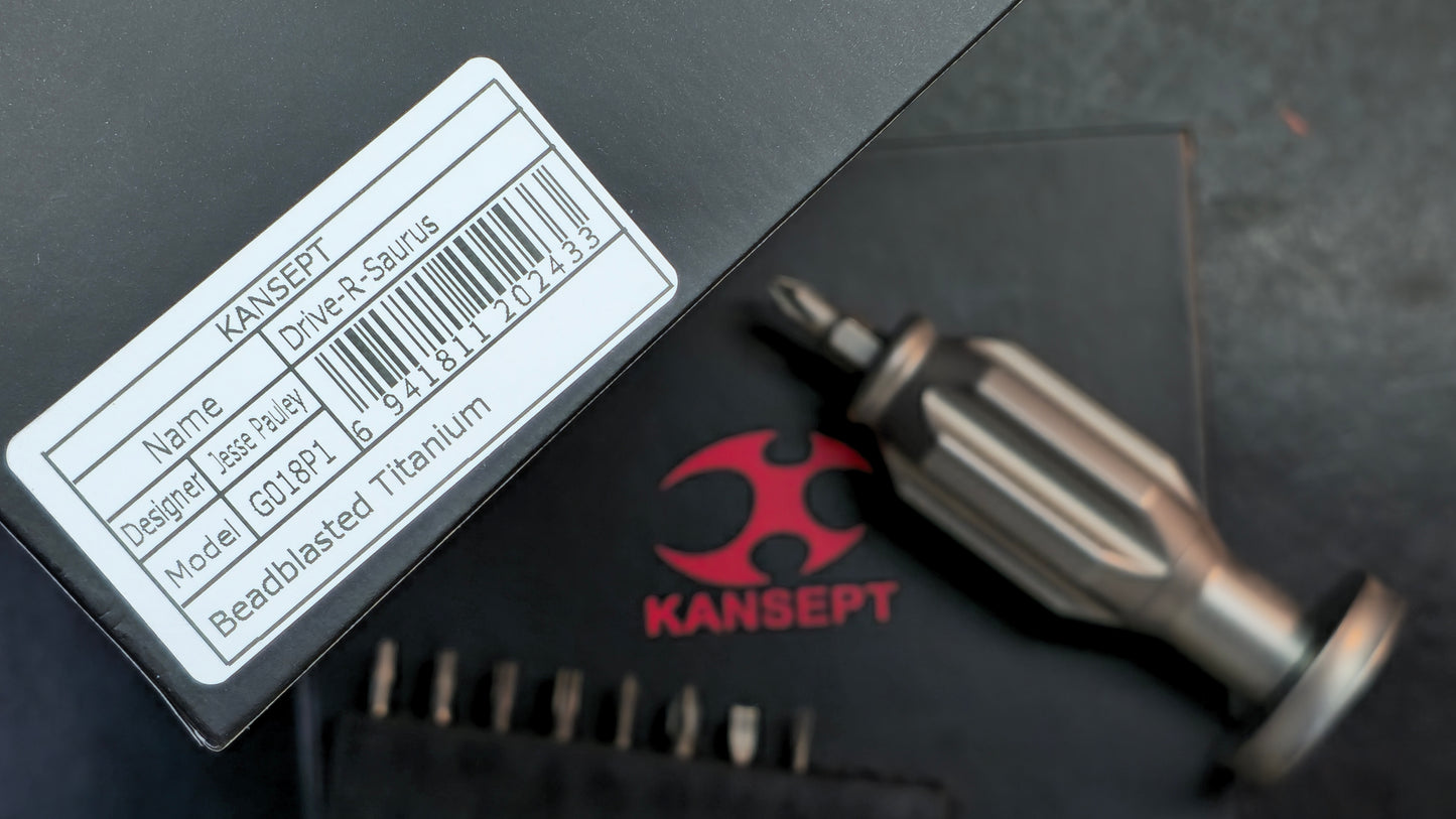 Kansept EDC Bit Driver Drive-R-Saurus G018P3 – Blackwash Titanium Palm Multitool with Spinner Top