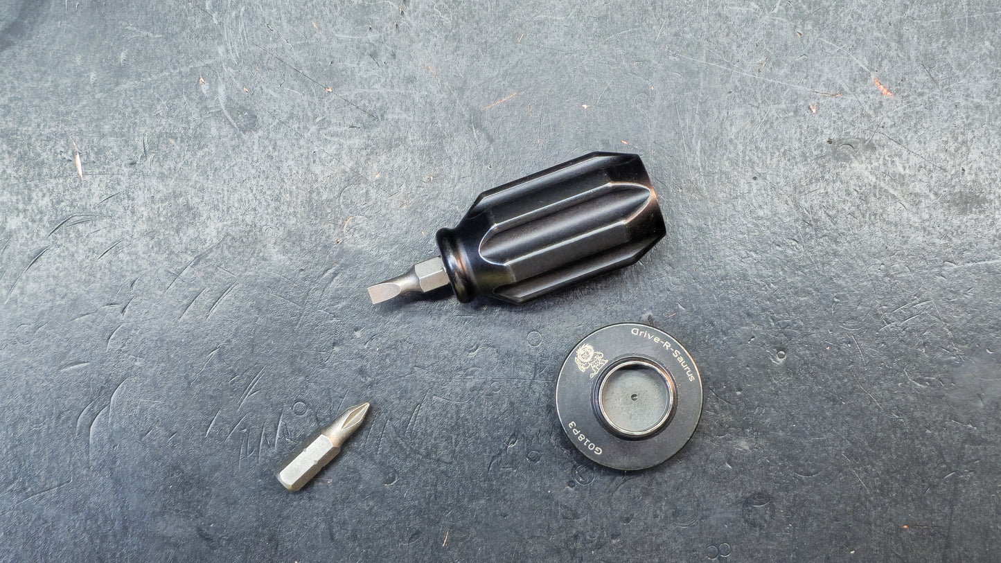 Kansept EDC Bit Driver Drive-R-Saurus G018P3 – Blackwash Titanium Palm Multitool with Spinner Top