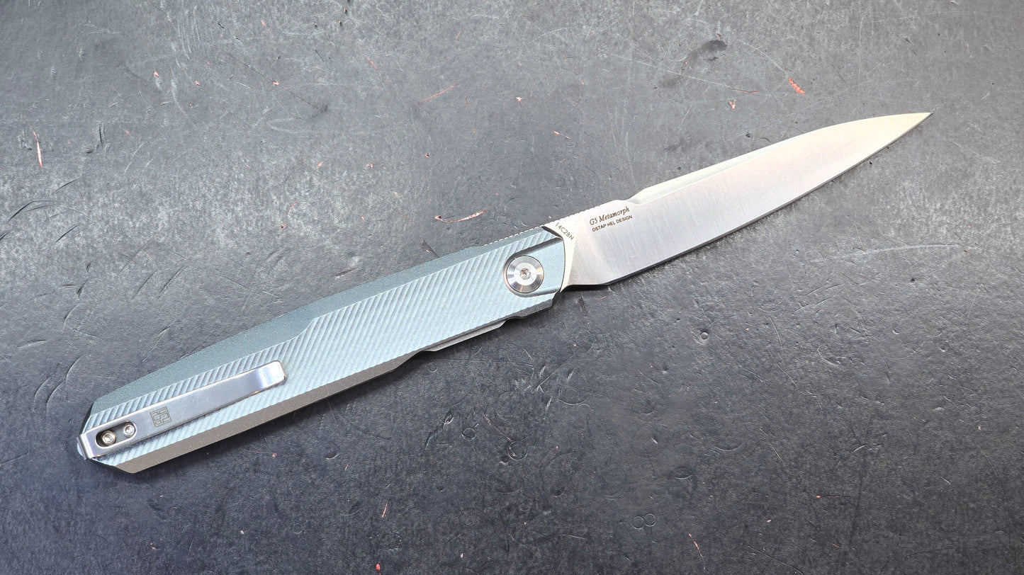 Real Steel G5 Metamorph Mk. II Green / Gray Textured Aluminum Handle 14C28N (NEW)