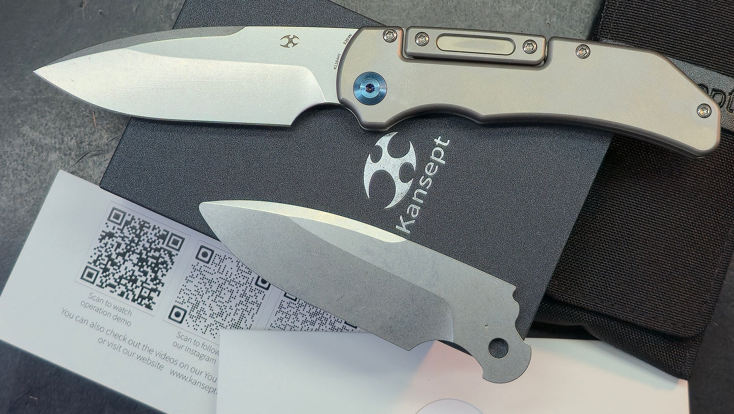 Kansept Hazard Stonewash Titanium Handle (includes practice blade) S45VN (Discount in Cart)