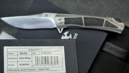 KANSEPT Sprite Titanium Carbon Fiber 3.58” CPM-S35VN Blade, (DISCOUNT IN CART)