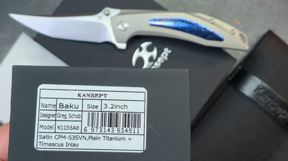 Kansept Knives Baku Titanium Handles with Timascus Inlay 3.2" CPM-S35VN (DISCOUNT IN CART)