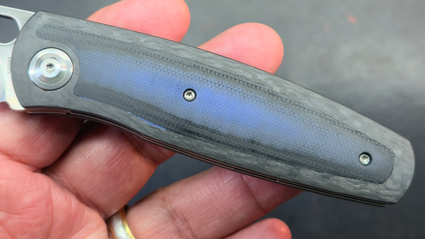Kansept Mato Twill Carbon Fiber Blue/Black G10 Inlays 3.3" S35VN (DISCOUNT IN CART)