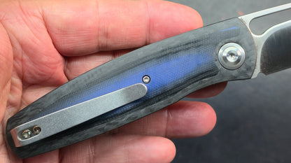 Kansept Mato Twill Carbon Fiber Blue/Black G10 Inlays 3.3" S35VN (DISCOUNT IN CART)