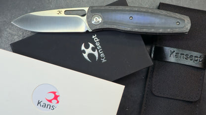 Kansept Mato Twill Carbon Fiber Blue/Black G10 Inlays 3.3" S35VN (DISCOUNT IN CART)