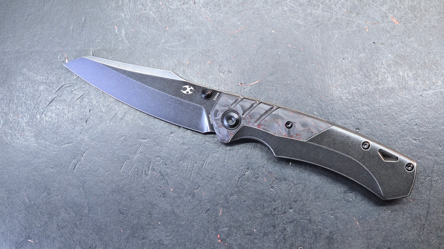 Kansept Weim Black/Red Titanium/Twill Carbon Fiber S35VN Sheepsfoot (DISCOUNT IN CART)